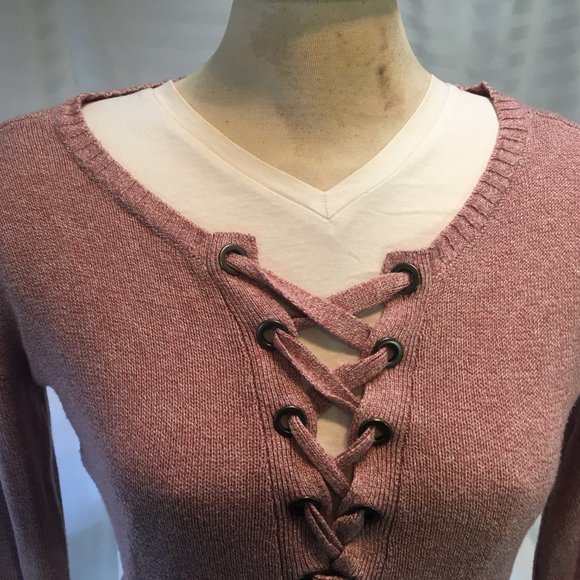 American Eagle Outfitters Long Sleeve Knit Pullover Lightweight Sweater Pink XS - Picture 5 of 14